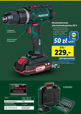 Lidl Akumulatorowa wiertarkowkrętarka 20 V oferta