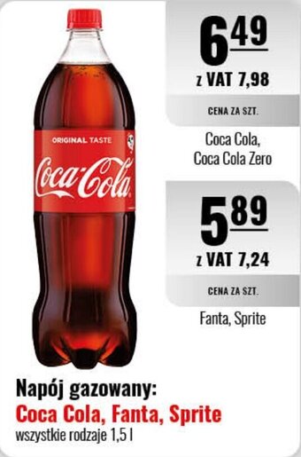 Eurocash Napój gazowany Coca Cola, Fanta, Sprite 1,5l oferta