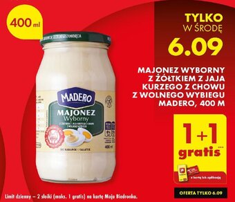 Biedronka MAJONEZ WYBORNY Z ŻÓŁTKIEM Z JAJA KURZEGO Z CHOWU Z WOLNEGO WYBIEGU MADERO 400 ml oferta