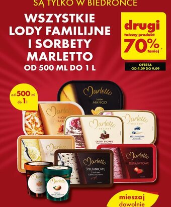 Biedronka WSZYSTKIE LODY FAMILIJNE I SORBETY MARLETTO 500-1l oferta