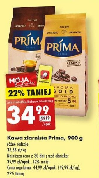 Biedronka Kawa ziarnista Prima 900 g oferta