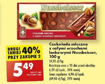 Biedronka Czekolada mleczna z całymi orzechami laskowymi Nussbeisser 100 g oferta