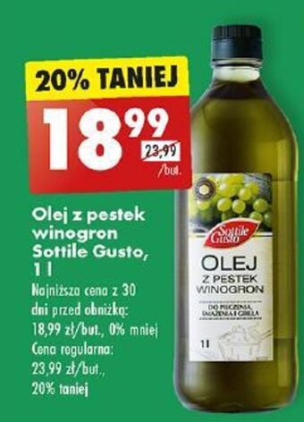 Biedronka Olej z pestek winogron Sottile Gusto, 1l oferta