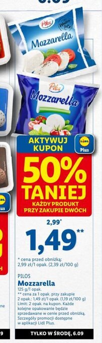 Lidl Mozzarella 125 g oferta