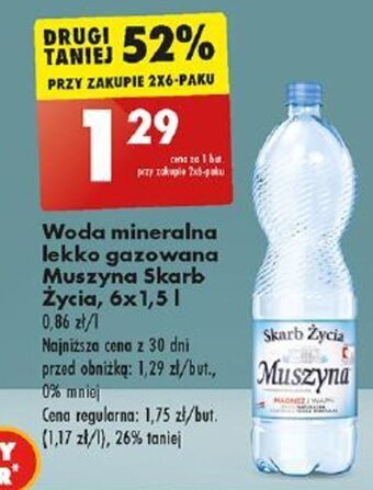 Biedronka Woda mineralna lekko gazowana Muszyna Skarb Życia, 6x1,5l oferta