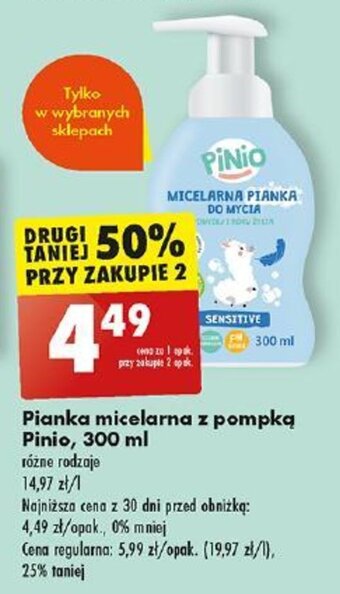 Biedronka Pianka micelarna z pompką Pinio 300 ml oferta