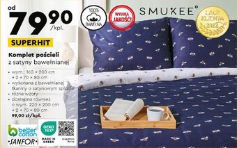 Biedronka SMUKEE Komplet pościeli z satyny bawełnianej 160x200 + 2x70x80cm oferta