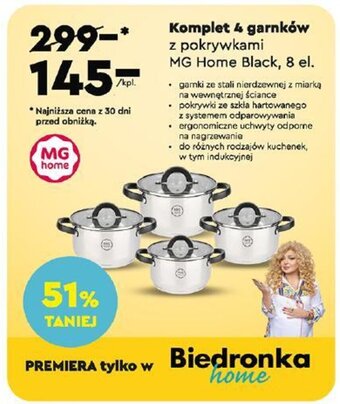 Biedronka Komplet 4 garnków z pokrywkami MG Home Black, 8 el. oferta