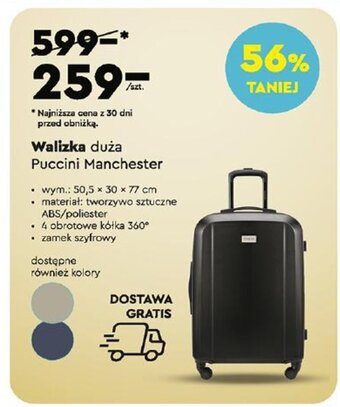Biedronka Walizka duża Puccini Manchester 50,5x30x77cm oferta