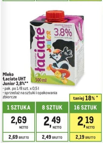 Makro Mleko Łaciate UHT Junior 3,8% 0,5l oferta