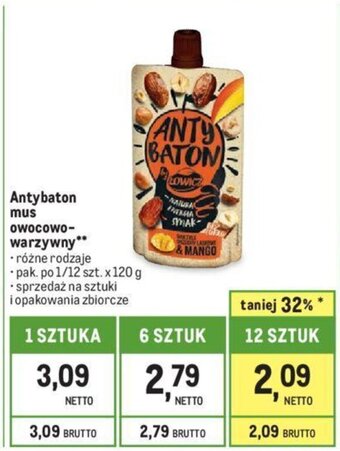 Makro Antybaton mus owocowo warzywny 120g oferta