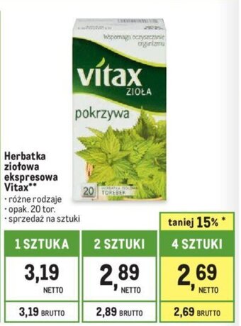 Makro Herbatka ziołowa ekspresowa Vitax 20 tor. oferta