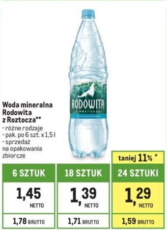 Makro Woda mineralna Rodowita z Roztocza 1,5 l oferta