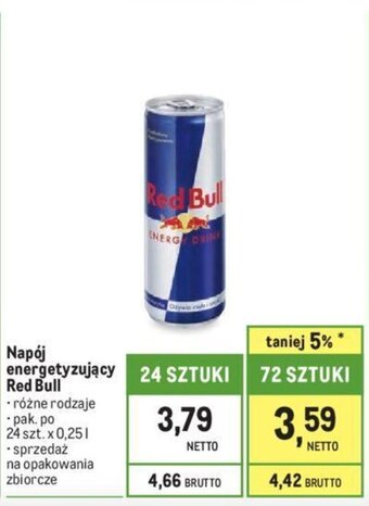 Makro Napój energetyzujący Red Bull 0,25 l oferta