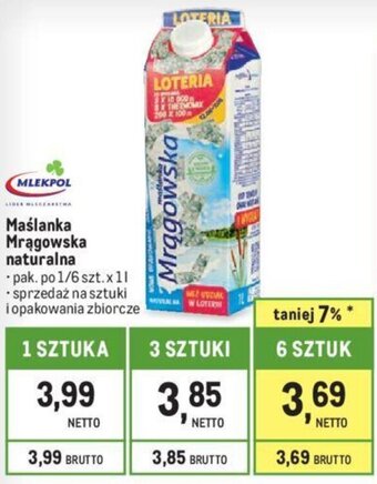 Makro Maślanka Mrągowska naturalna 1 l oferta