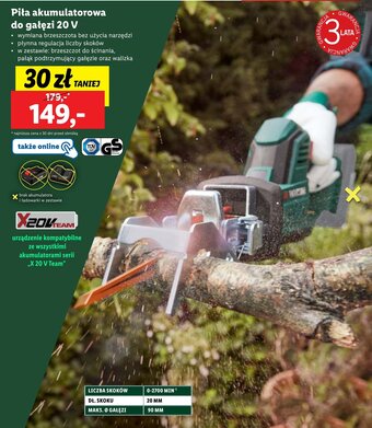 Lidl PARKSIDE Piła akumulatorowa do gałęzi 20 V oferta
