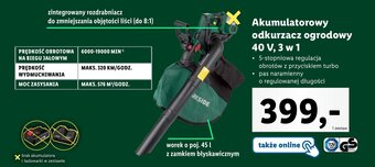 Lidl PARKSIDE Akumulatorowy odkurzacz ogrodowy 40V 3w1 oferta