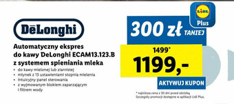 Lidl Automatyczny ekspres do kawy DeLonghi ECAM13.123.B z systemem spieniania mleka oferta