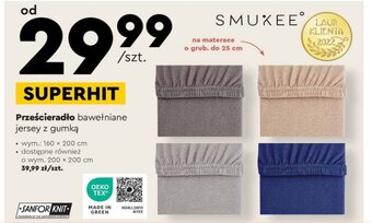 Biedronka Smukee Prześcieradło bawełniane jersey z gumką wym: 160 x 200cm oferta