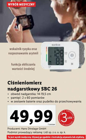 Ciśnieniomierz nadgarstkowy SBC 26