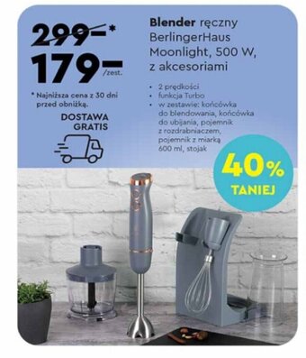 Biedronka Blender ręczny BerlingerHaus Moonlight, 500 W, z akcesoriami oferta