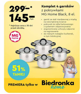 Biedronka Komplet 4 garnków z pokrywkami MG Home Black, 8 el. oferta