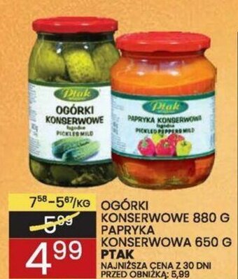 Wafelek OGÓRKI KONSERWOWE 880 G PAPRYKA KONSERWOWA 650 G PTAK oferta