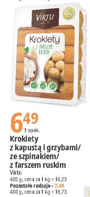 E.Leclerc Krokiety z kapustą i grzybami/ze szpinakiem/z farszem ruskim Virtu 400 g oferta