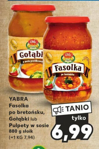 YABRA Fasolka po bretońsku, Gołąbki lub Pulpety w sosie 880 g słoik