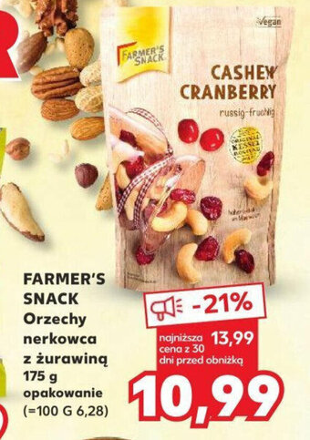 Kaufland FARMER'S SNACK Orzechy nerkowca z żurawiną 175 g oferta