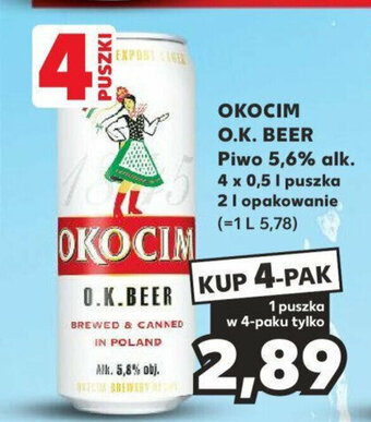 Kaufland OKOCIM O.K.BEER Piwo 5,6% alk. 4 x 0,5 l puszka 2 l oferta