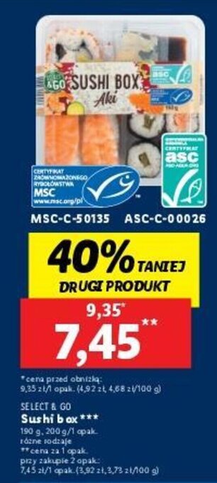 Lidl SELECT & GO Sushi box 190 g oferta