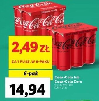 Lidl Coca-Cola lub Coca-Cola Zero 6 x 330 ml oferta