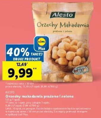 Lidl ALESTO Orzechy makadamia prażone i solone 125 g oferta