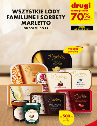 Biedronka WSZYSTKIE LODY FAMILIJNE I SORBETY MARLETTO 500ml-1l oferta