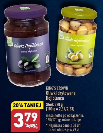 ALDI KING'S CROWN Oliwki drylowane Hojiblanca 320 g oferta