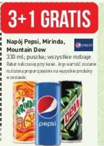 Stokrotka Napój Pepsi, Mirinda Mountain Dew 330ml oferta