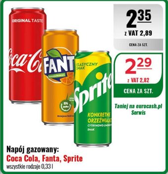 Eurocash Napój gazowany Coca Cola Fanta Sprite 0,33l oferta