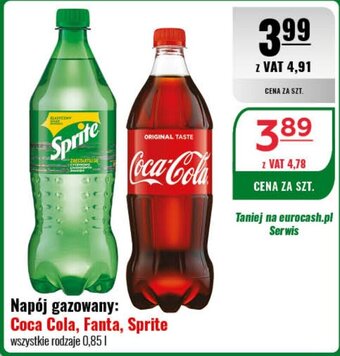 Eurocash Napój gazowany Coca Cola Fanta Sprite 0,85l oferta