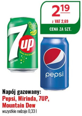 Eurocash Napój gazowany: Pepsi, Mirinda, 7UP, Mountain Dew 0,33l oferta