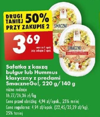 Biedronka Sałatka z kaszą bulgur lub Hummus klasyczny z preclami Smaczne Go! 220 g/ 140 g oferta