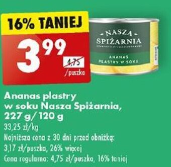 Biedronka Ananas plastry w soku Nasza Spiżarnia 227 g/120 g oferta