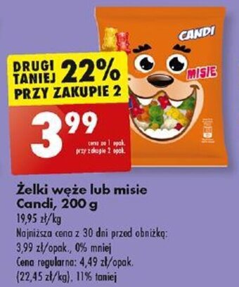 Biedronka Żelki węże lub misie Candi 200 g oferta
