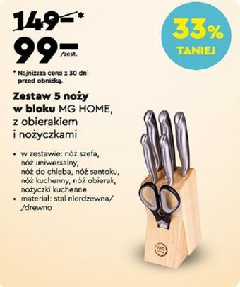Biedronka Zestaw 5 noży w bloku MG HOME z obierakiem i nożyczkami oferta