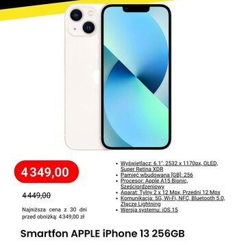 Media Expert Smartfon APPLE iPhone 13 256GB oferta
