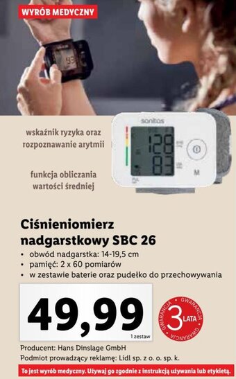 Lidl Ciśnieniomierz nadgarstkowy SBC 26 oferta