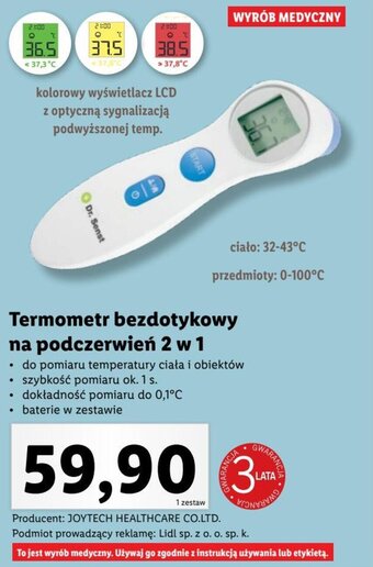 Lidl Termometr bezdotykowy na podczerwień 2 w 1 oferta