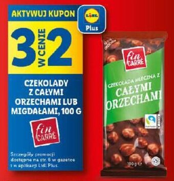 Lidl CZEKOLADY Z CAŁYMI ORZECHAMI LUB MIGDAŁAMI, 100 G fin CARRE oferta