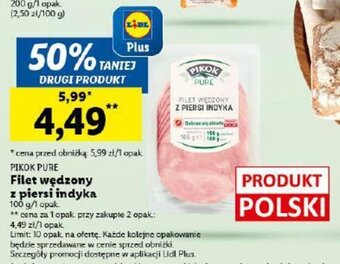 Lidl PIKOK PURE Filet wędzony z piersi indyka 100 g oferta