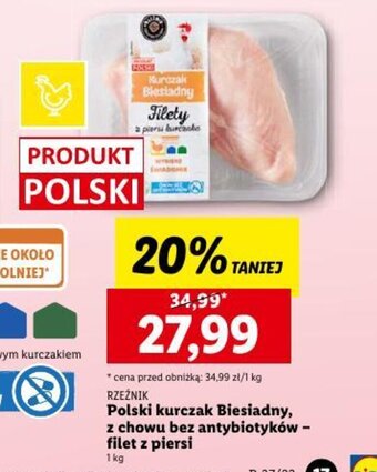 Lidl RZEŹNIK Polski kurczak Biesiadny, z chowu bez antybiotyków - filet z piersi 1 kg oferta